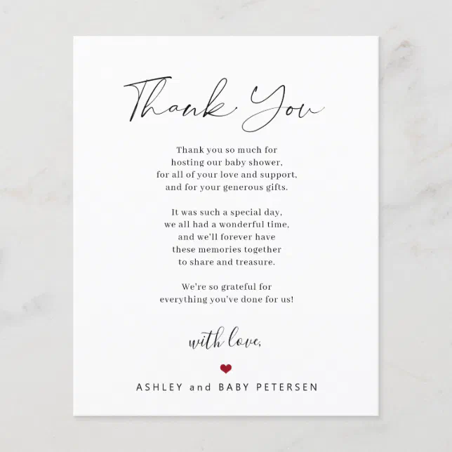 Budget baby shower script thank you card | Zazzle