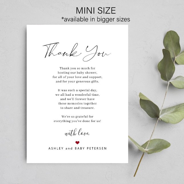Budget baby shower script thank you note card (Creator Uploaded)