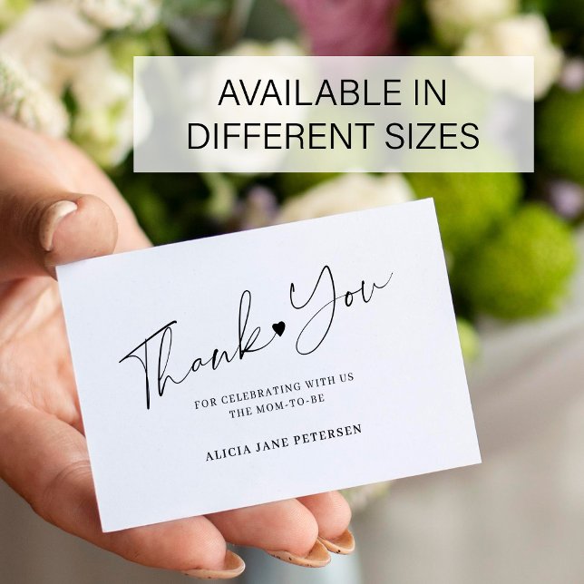 Budget baby shower script white black thank you  note card (Creator Uploaded)