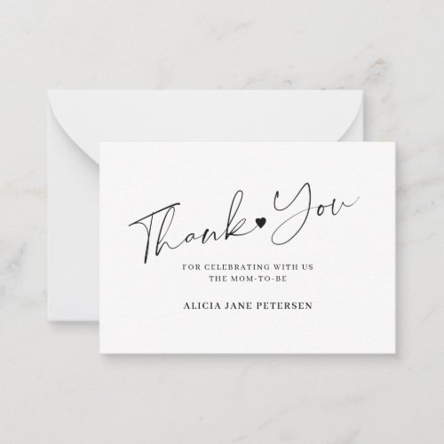 Budget baby shower script white black thank you  note card