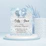Budget baby shower silver blue glitter invitation