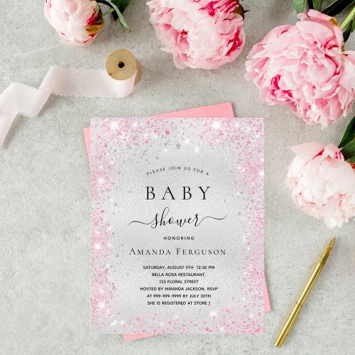 Budget baby shower silver glitter pink girl