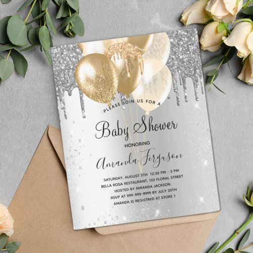 Budget Baby Shower silver gold balloons glitter