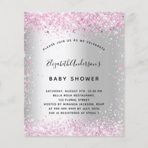 Budget baby shower silver pink girl invitation