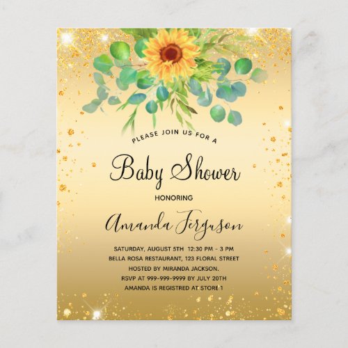 Budget baby shower sunflower eucalyptus gold