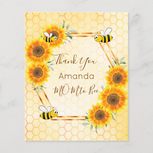 BUDGET Baby shower sunflowers bee Thank You Card