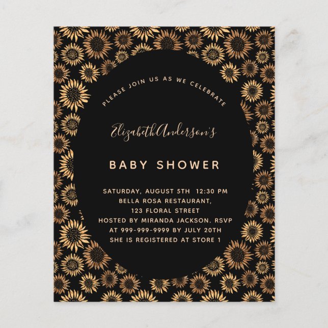 Budget Baby Shower sunflowers black gold (Front)