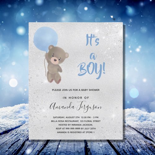 Budget Baby Shower teddy bear boy invitation
