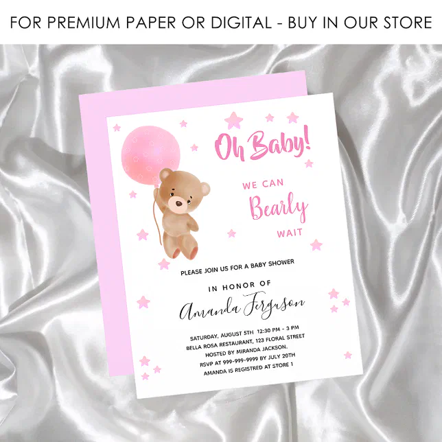 Budget baby shower teddy bear girl pink invitation | Zazzle