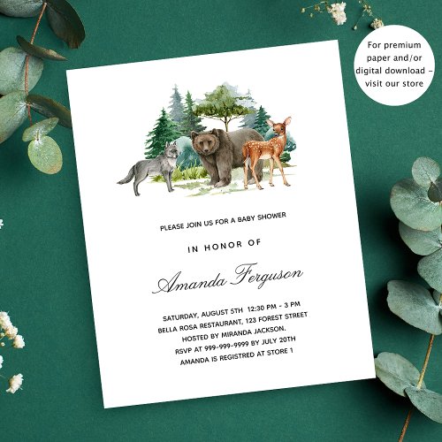 Budget baby shower woodland animals invitation