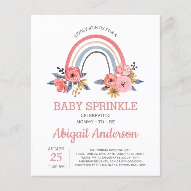 Budget Baby Sprinkle Rainbow Floral Invitation (Front)