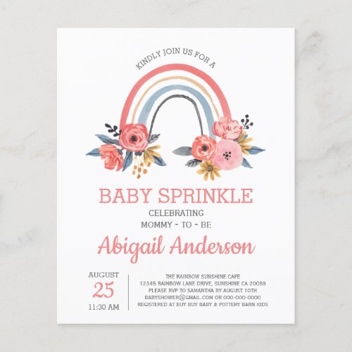 Budget Baby Sprinkle Rainbow Floral Invitation