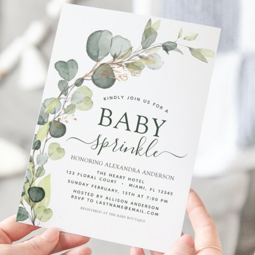 Budget Baby Sprinkle Shower Eucalyptus Invitation Flyer