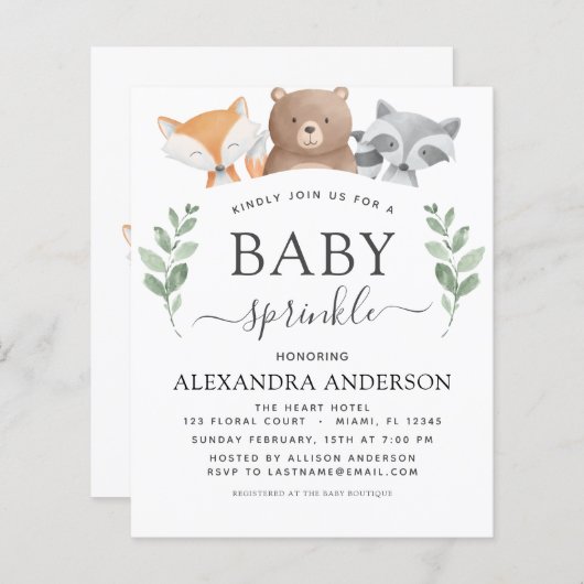 Budget Baby Sprinkle Shower Woodland Eucalyptus (Front/Back)