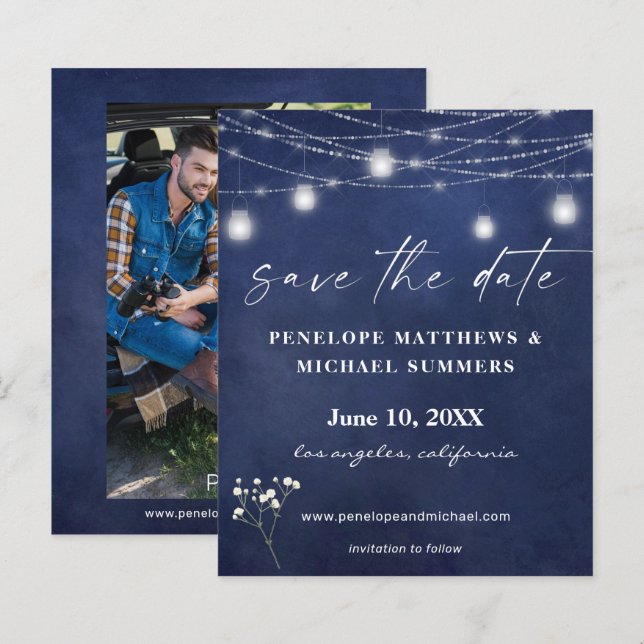 Budget Baby's Breath B Chalkboard Photo Save Date (Front/Back)