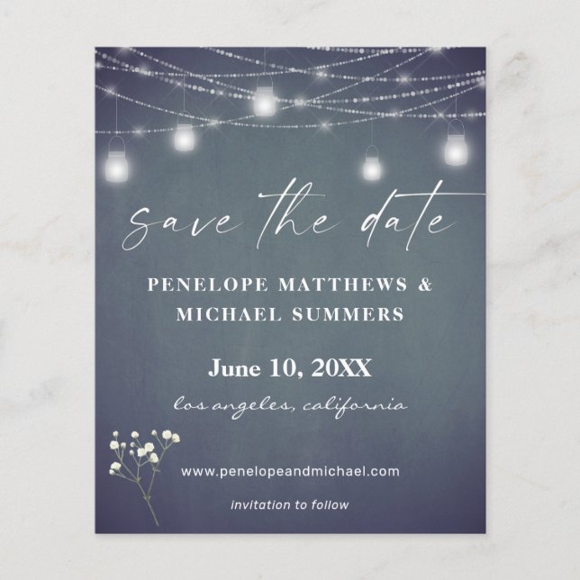 Budget Baby's Breath BG Chalkboard Photo Save Date Flyer (Front)