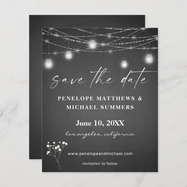 Budget Baby's Breath G Chalkboard Save Date (Front/Back)