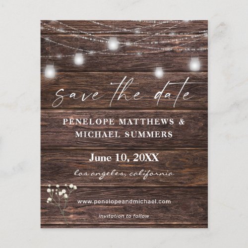 Budget Babys Breath Rustic Photo Save the Date Flyer