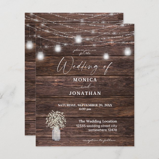 Budget Baby's Breath, Wood & String Lights Wedding (Front/Back)