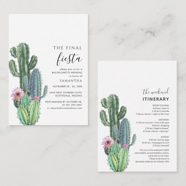 Budget Bachelorette Weekend Invite with Itinerary (Front/Back)