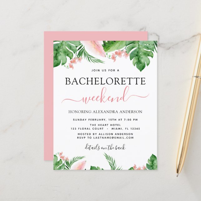 Budget Bachelorette Weekend Itinerary Tropical (Front/Back In Situ)