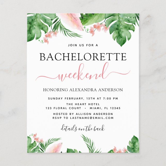 Budget Bachelorette Weekend Itinerary Tropical (Front)