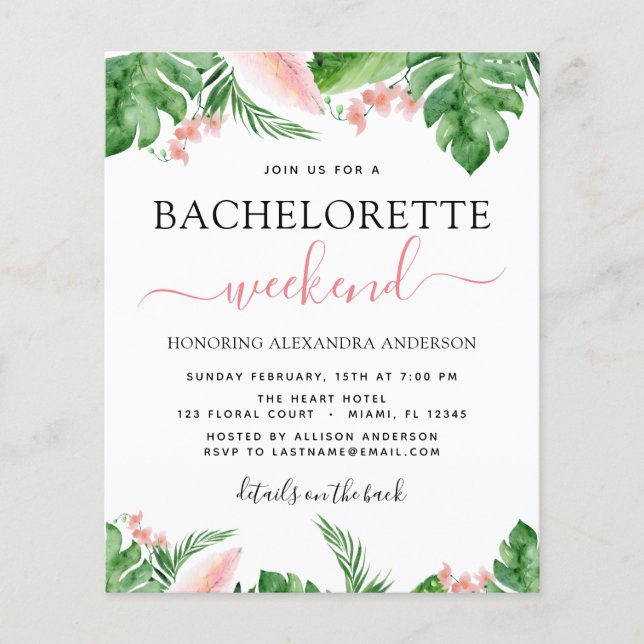 Budget Bachelorette Weekend Itinerary Tropical Flyer (Front)