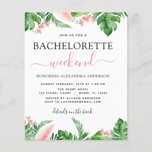Budget Bachelorette Weekend Itinerary Tropical Flyer (Front)