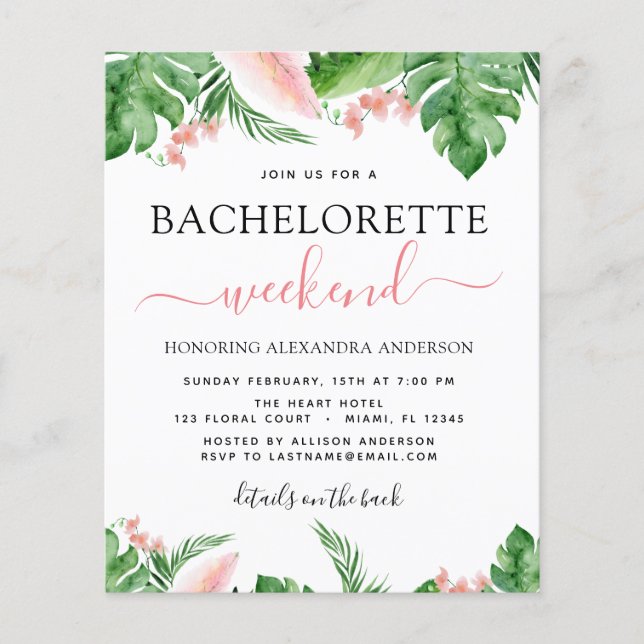 Budget Bachelorette Weekend Itinerary Tropical Flyer (Front)