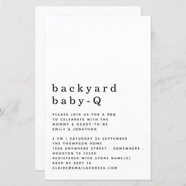 Budget Backyard Baby Q BBQ Shower Simple Invite (Front/Back)