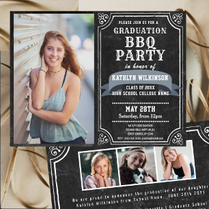 BUDGET Backyard Graduation BBQ 4 Photo Invitation