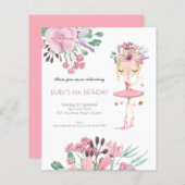 Budget Ballerina Girl 6th Birthday Invitation (Front/Back)