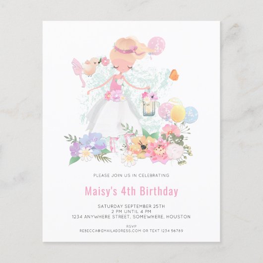 Budget Ballerina Pink Girl 4th Birthday Invitation (Front)
