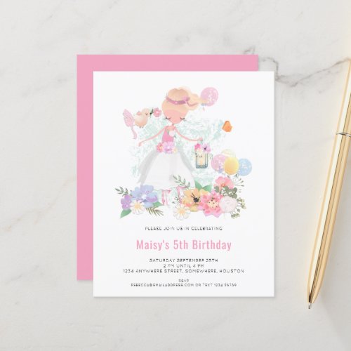 Budget Ballerina Pink Girl 5th Birthday Invitation