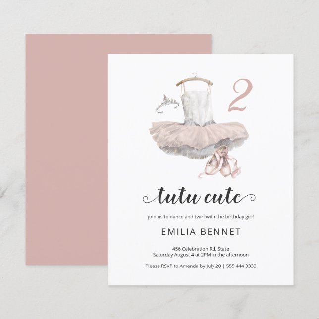 Budget Ballerina Tutu Cute 2nd Birthday Invitation (Front/Back)