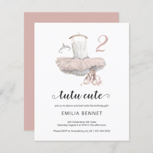 Budget Ballerina Tutu Cute 2nd Birthday Invitation