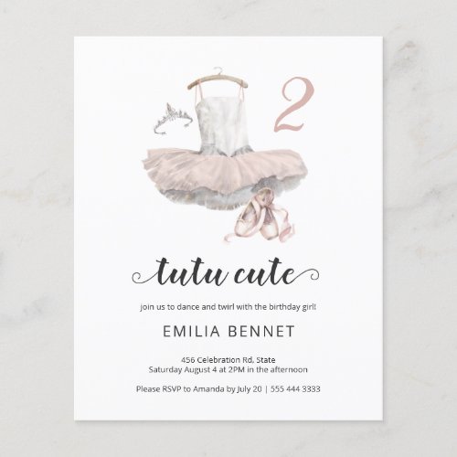 Budget Ballerina Tutu Cute 2nd Birthday Invitation Flyer