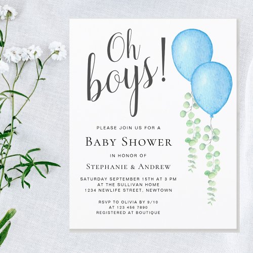 Budget Balloons Couples Twins Baby Shower Invite