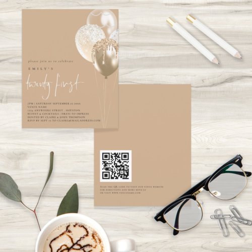 Budget Balloons Gold Ivory QR Code 21st Invite