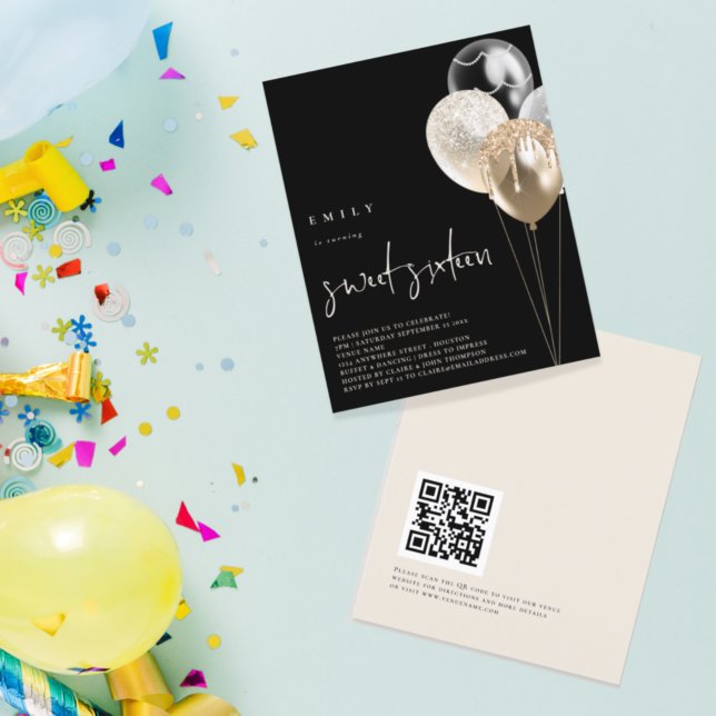 Budget Balloons Gold Ivory QR Code Sweet 16 Black (Creator Uploaded)