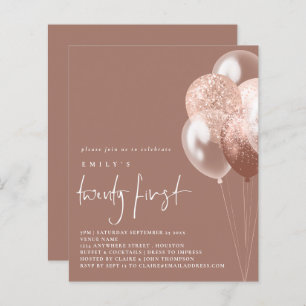 Budget Balloons Script Rose Gold 21st Party Invite