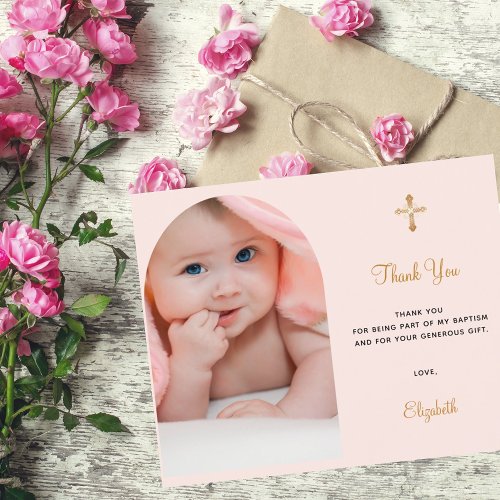 Budget baptism arch photo blush rose thank you