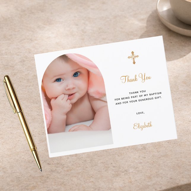 Budget baptism arch photo thank you card (Creator Uploaded)