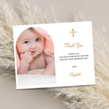 Budget Baptism Arch Photo Thank You Card by Thunes at Zazzle