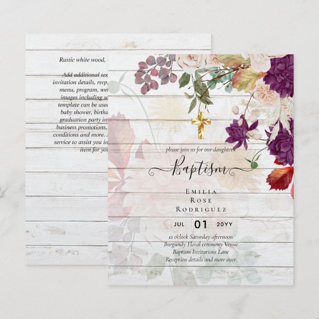 BUDGET BAPTISM Autumn Fall Floral Christening Inv. (Front/Back)