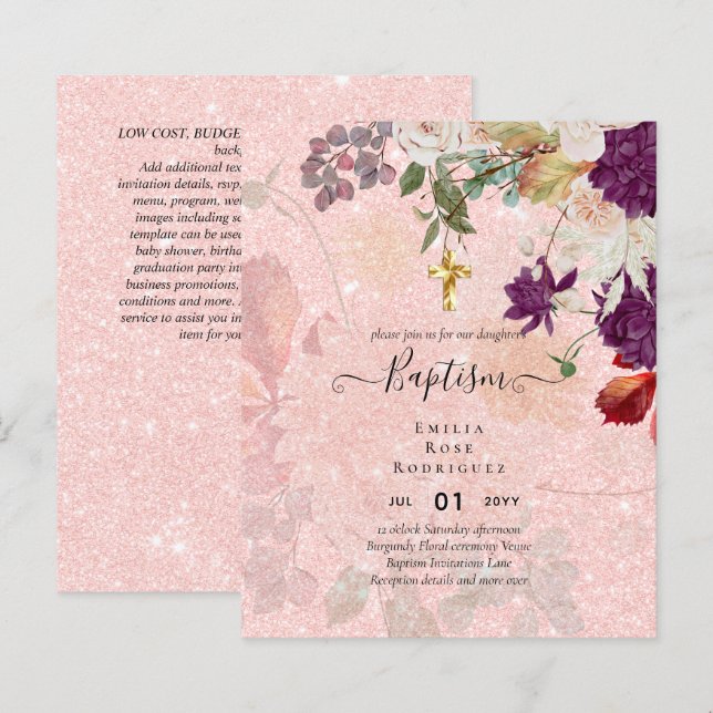 BUDGET BAPTISM Autumn Fall Floral Christening Inv. (Front/Back)