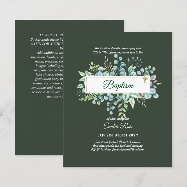 BUDGET Baptism Bautizo Bautismo GREENERY Invites (Front/Back)