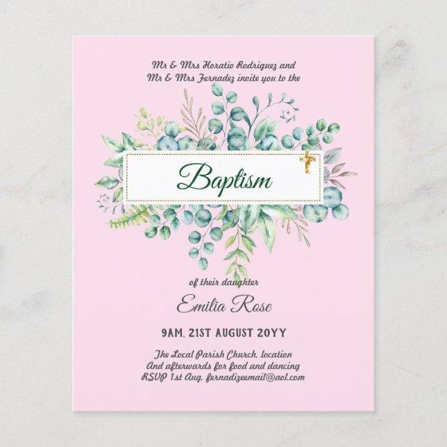BUDGET Baptism Bautizo Bautismo GREENERY Invites Flyer (Front)