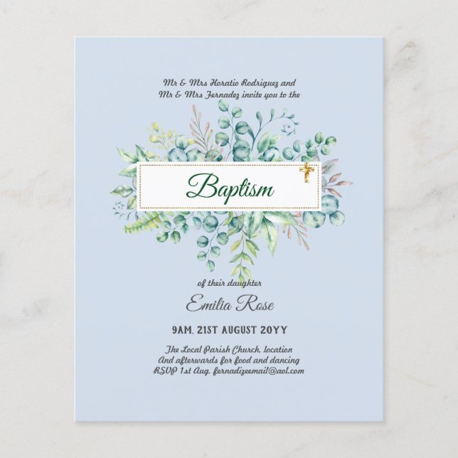 BUDGET Baptism Bautizo Bautismo GREENERY Invites Flyer (Front)