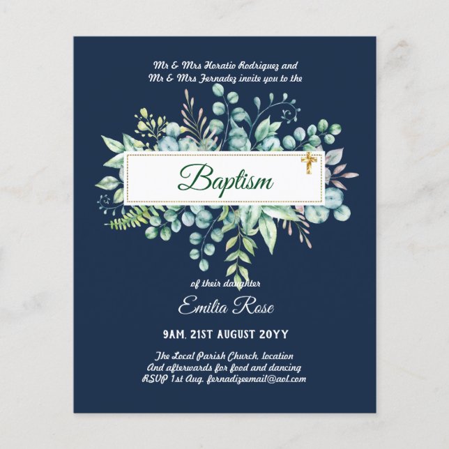 BUDGET Baptism Bautizo Bautismo GREENERY Invites Flyer (Front)